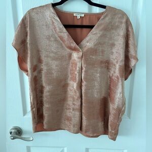 JODIFL Shimmery Rose Gold V-Neck Blouse